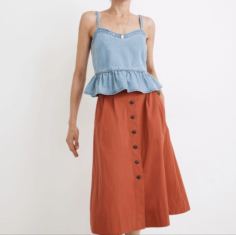 Madewell | Poplin Pleated Button-Front Midi Skirt | Size 2